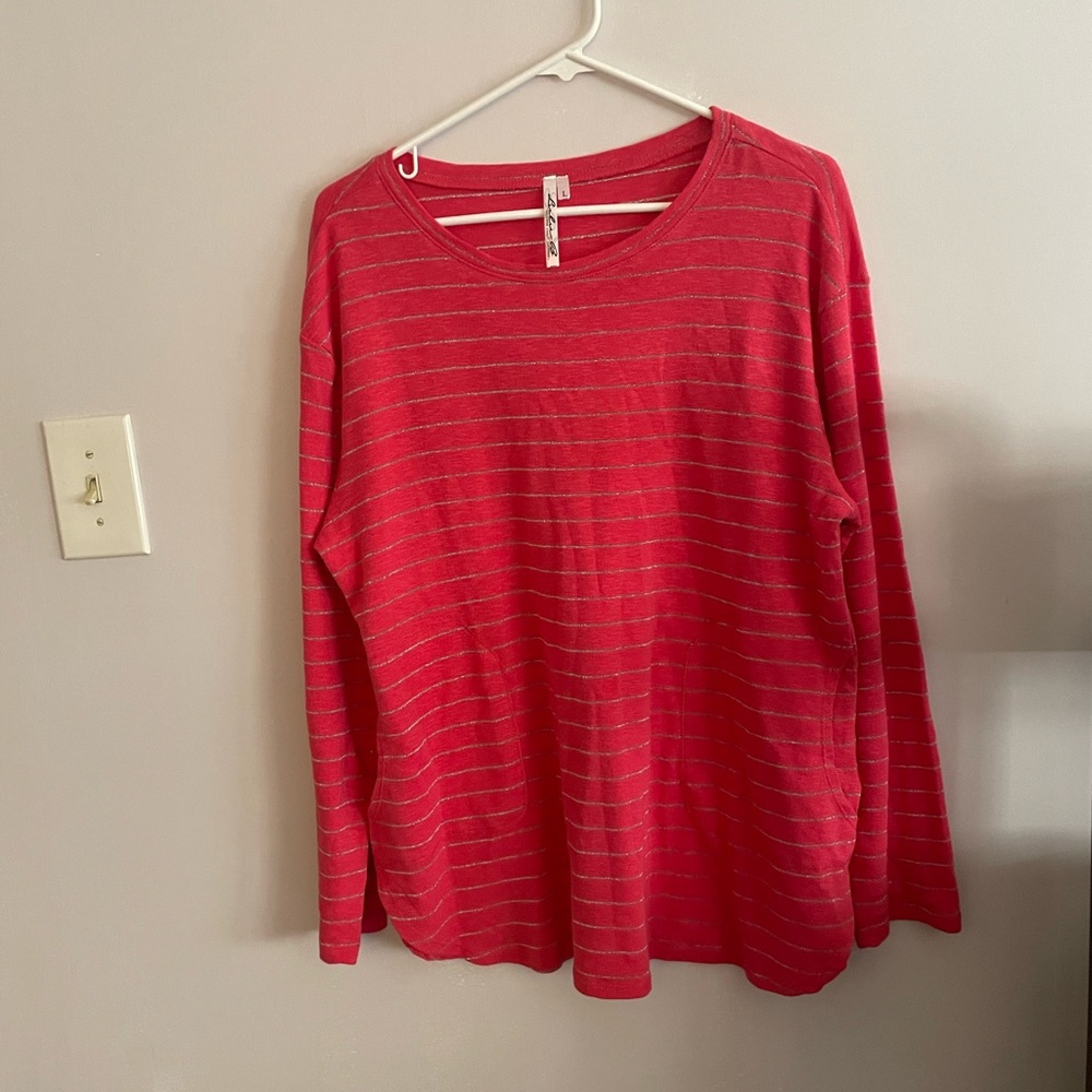 Vibrant Pink Tee with Metallic Stripes